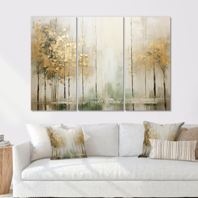 «Minimalisme beige et or forêt II», ensemble de reproduction d'art mural forêt
