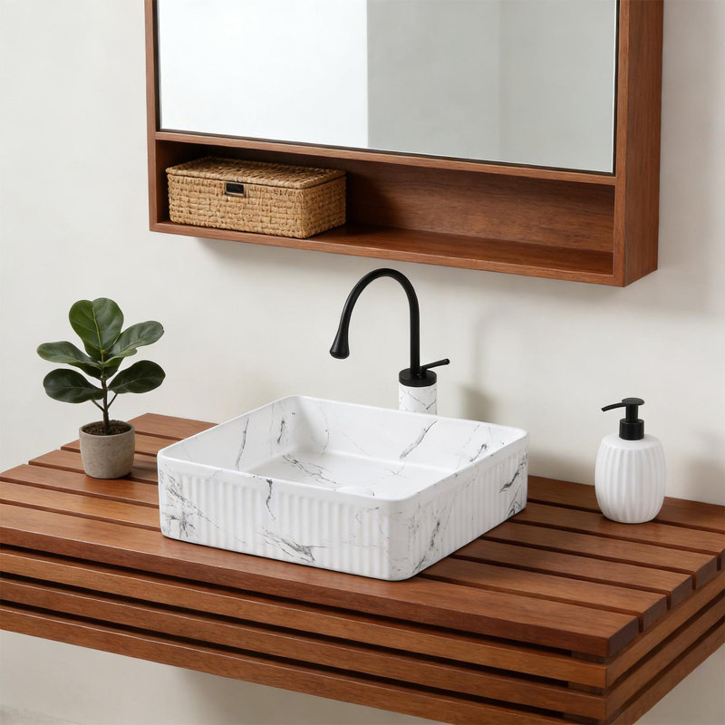 Bathroom Vessel Sink With Faucet, Drain Assembly