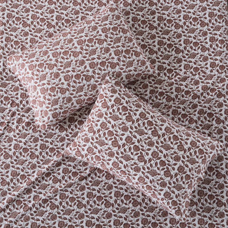 4 pièces grand drap rouille motif floral 100% flanelle de coton Dimensions surdimensionnées pour matelas de 18 po ajustés doux et élastiques pré-rétréci avec plat 2 taies d'oreiller Laver à la machine