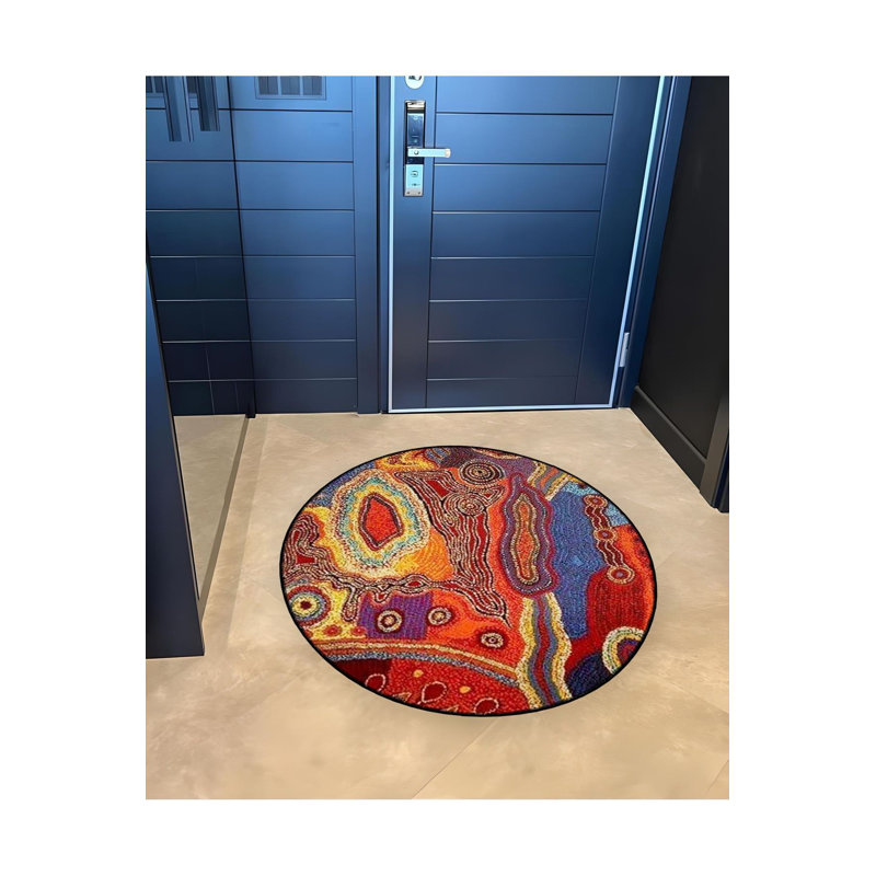 Tapis rond rond multicolore à motif abstrait lavable à la machine, Sous-tapis rond 4 pi 11 po inclus