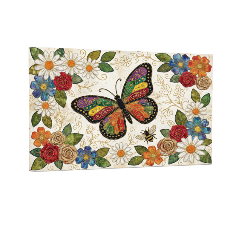 Animaux, motif floral de jardin avec abeille, H 12 po x l 18 po