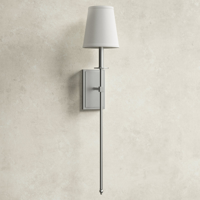 Dewayne 1-Light Metal Wallchiere with Linen Shade, 33.5" H x 6.75" W x 8'' D, Satin Nickel