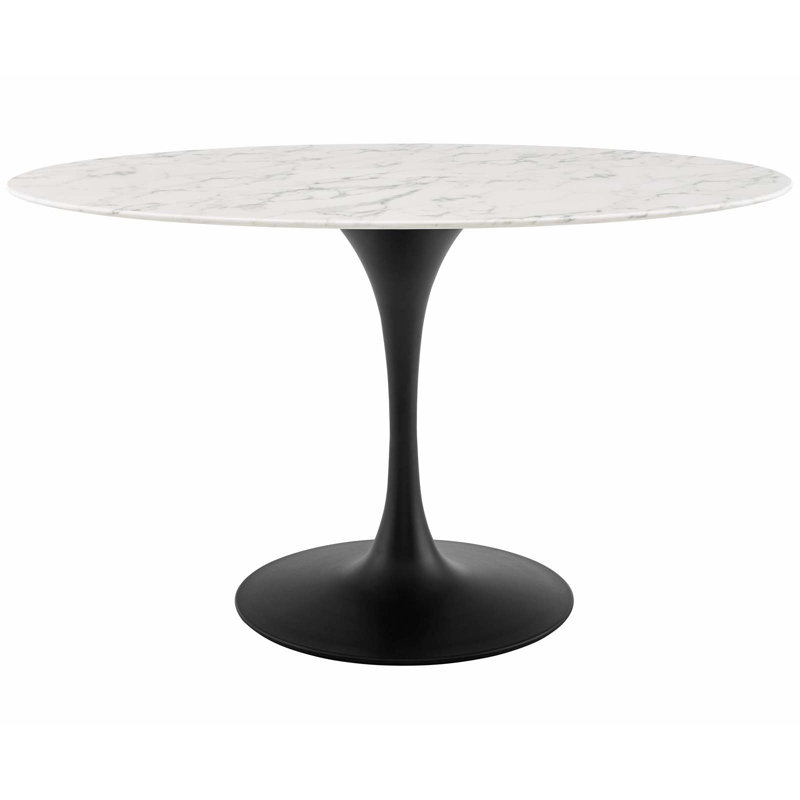 Oval White Marble and Gold Mid-Century Modern Dining Table