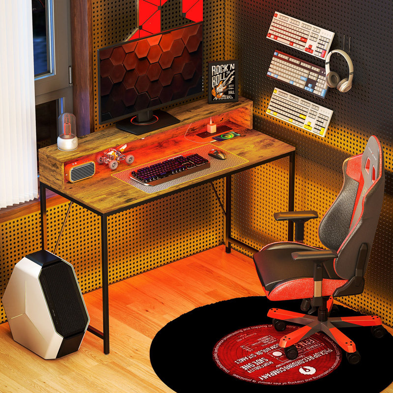 Computer Desk with LED Lights and Power Outlets, 120