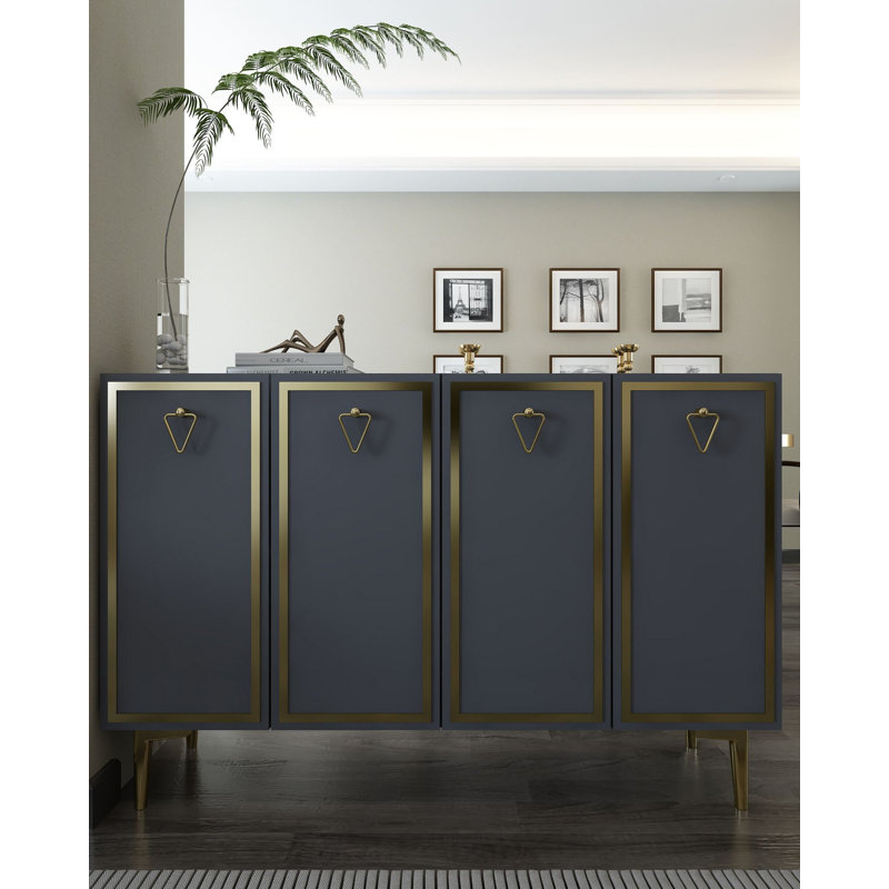 Modern Console Table with Numerous Shelves, Anthracite & Gold, 47.2 x 29.5 x 11.6 inches | 100% Melamine Coated Particle Board, Thickness: 0.7 inches | Wall-Mountable, Stylish & Functional for Living Room or Entryway