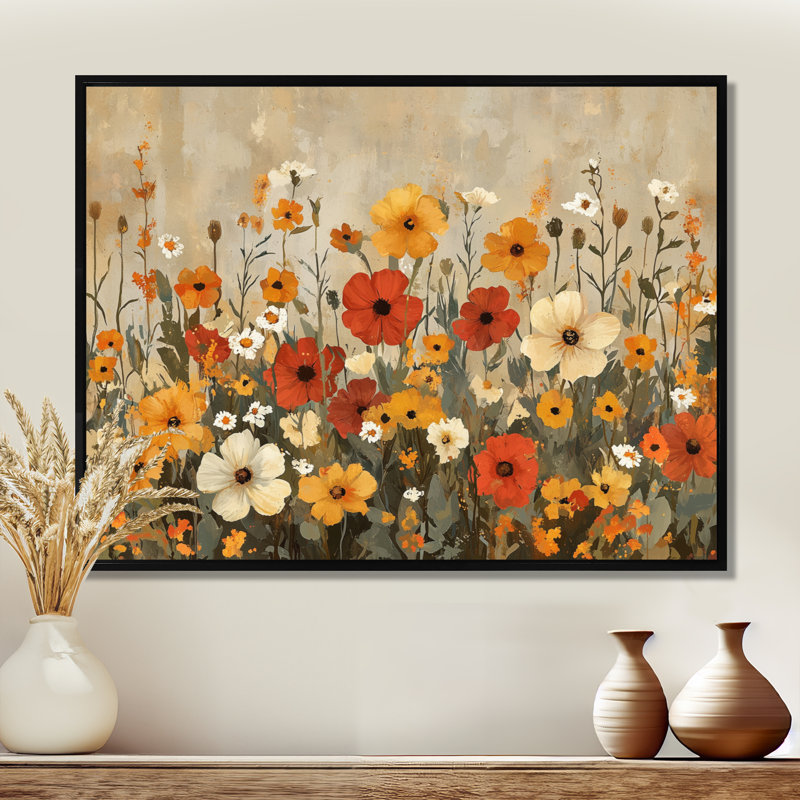 Alvey - Floral Wall Art, Noir, H 12 po x l 20 po, Impression encadrée flottante