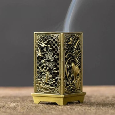 Incense Burner - Square Xiangyun Alloy with Plum Design for Home Aromatherapy Decor