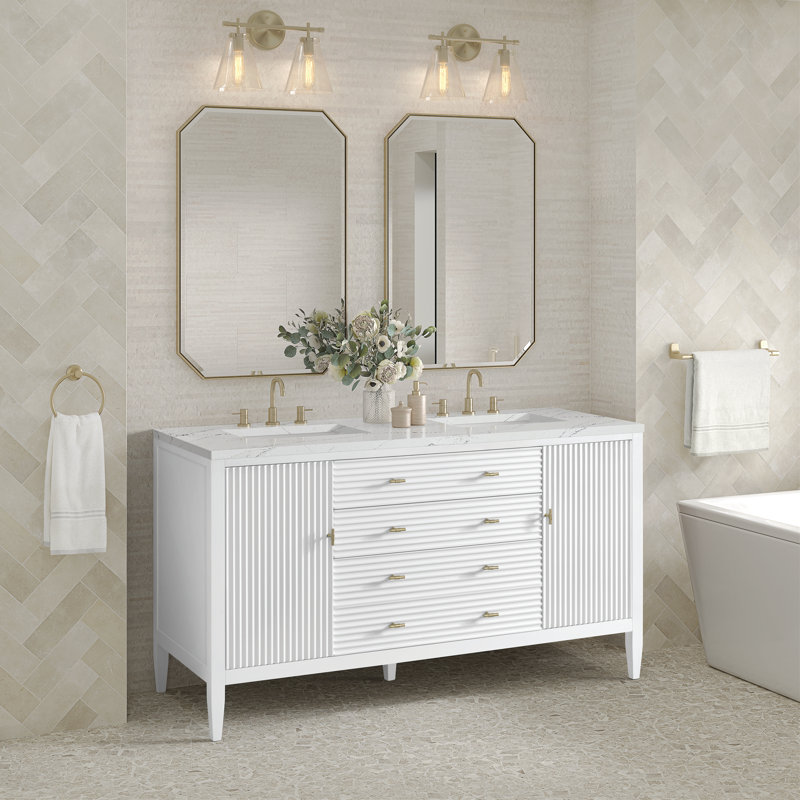 Myrrin 60'' W Double Vanity, Bright White, Ethereal Noctis, 8" Widespread