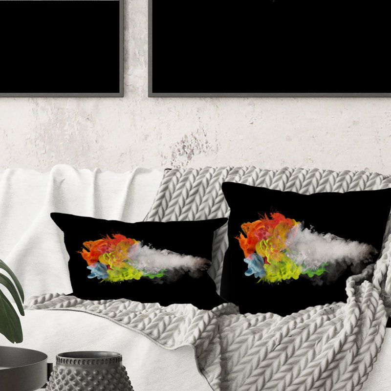 Coussin décoratif blanc 12 "x 20" White Smoke With Vibrant Colors II