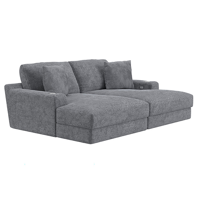  Choni Ultra-Deep Upholstered Cuddler Sectional, Gray Polyester Blend