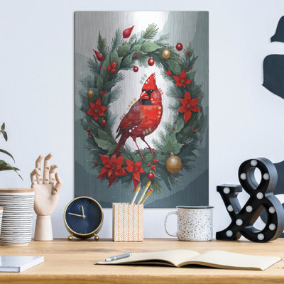  'Christmas Cardinal' by Dean Russo Metal Wall Art, 12" x 16"