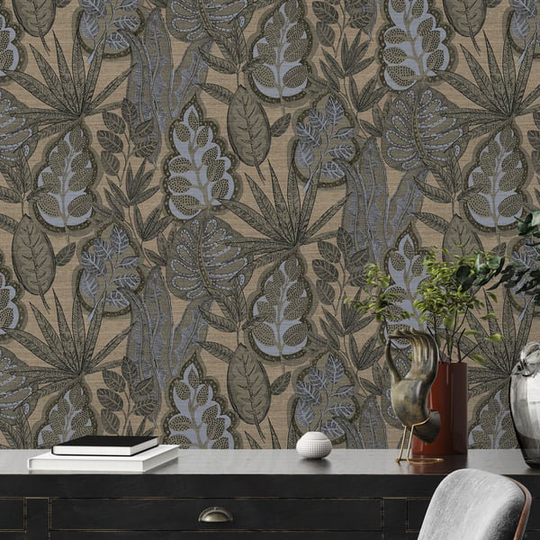 Galerie Flourish Blue Tree Leaf Wallpaper FL61114, Bronze