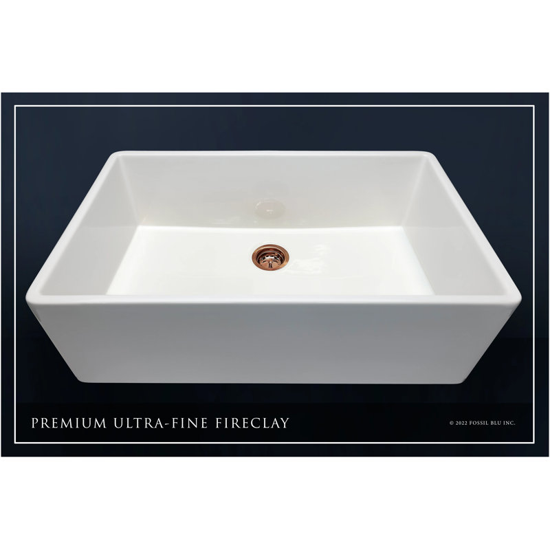 Luxury 36-Inch Solid Fireclay Farmhouse Sink, Flat Front, Polished Rose Gold Accessories