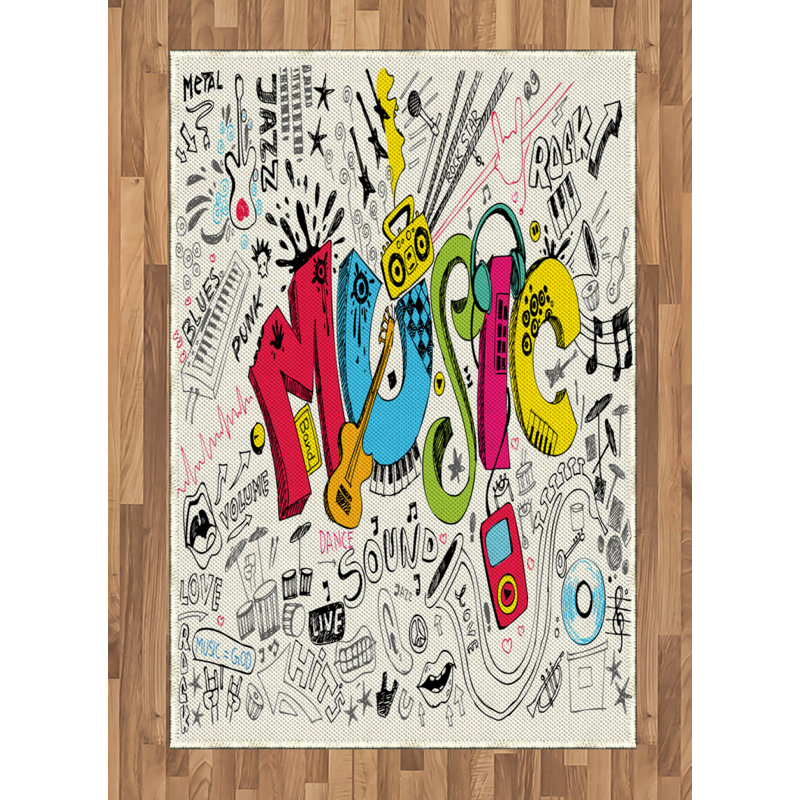 Music High Density Long Fiber Poly Threads Decorative Area Rug Carpet, Rectangle 4' x 5'8"