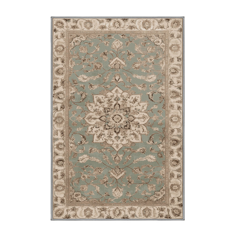 Machine Washable Tabriz Gray Area Rug, Rectangle 7' x 9'
