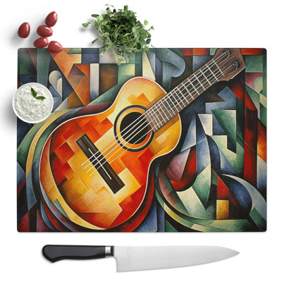 Guitar Cubism  Glass Chopping Board