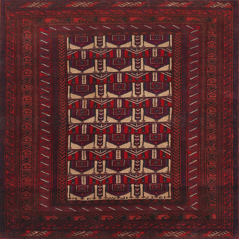 Tapis rouge à motif sud-ouest, Rond 3 pi