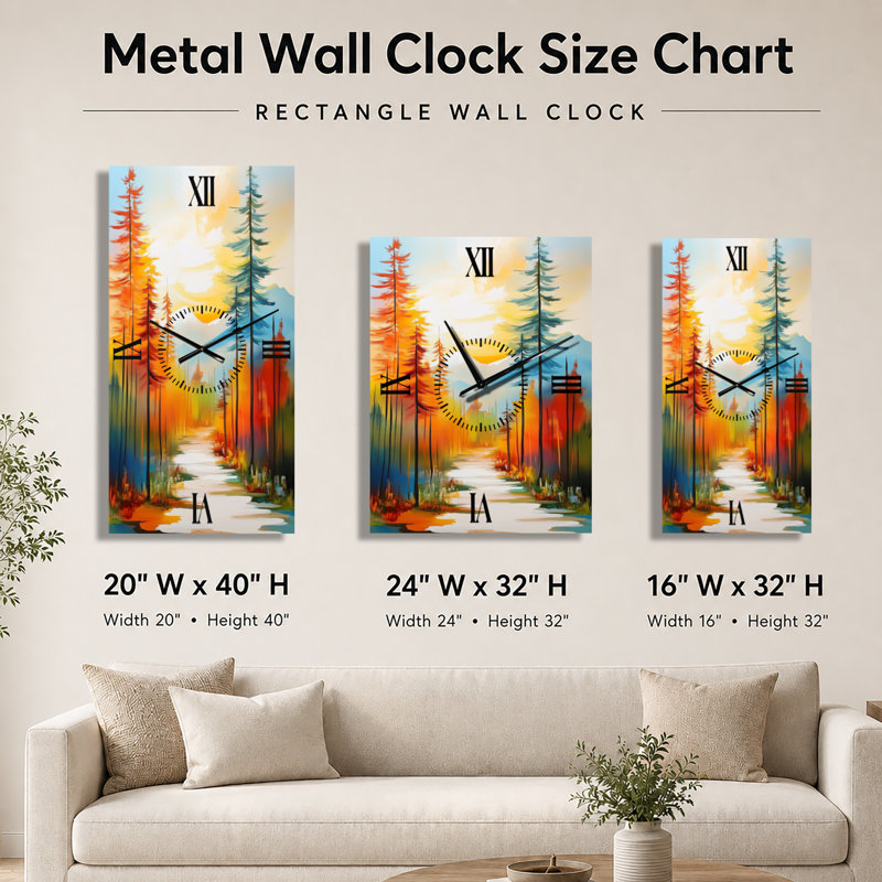 Horloge murale décorative Summit Sunrise Pines I - Paysage orange, H 32 po x l 16 po - Rectangle