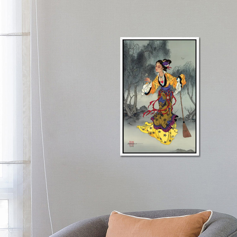 White Butterfly - Painting on Canvas, 66.04 cm H x 45.72 cm W, White Framed