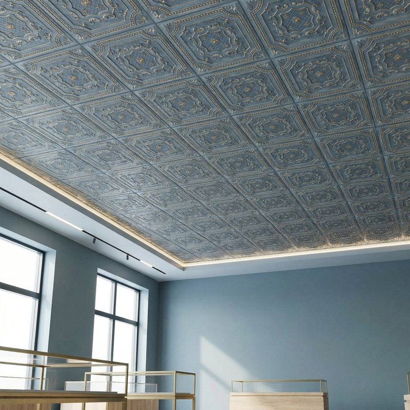Pavillon élisabéthain de 2 pi x 2 pi Tuile de plafond à poser ou à coller, Or fumé