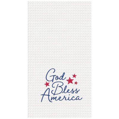God Bless America Patriotic 4th of July Kitchen and Bathroom Embroidered Waffle Hand Towel