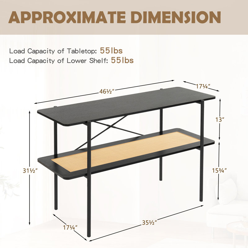 Console Table with Open Rattan Shelf Storage