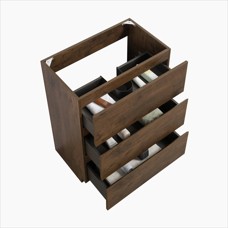Armoire de plancher SANS lavabo, avec trois tiroirs, Noyer