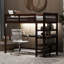 Lit mezzanine simple avec tablettes de rangement, éclairage DEL et bureau sous le lit, espresso