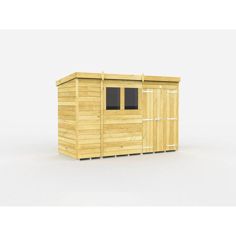 Pent Shed - Double Door with Windows, 201.3cm H x 306.1cm W x 129.5cm D