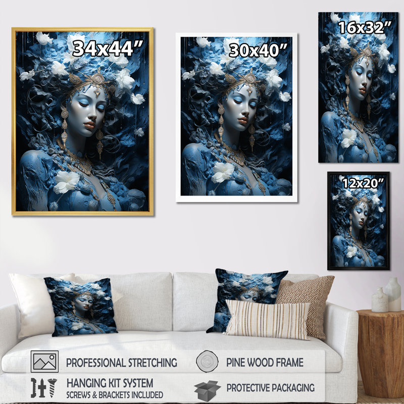 «Hindu Woman Atman Spirit Abyss», reproduction d'art sur toile, Cadre doré simple, H 32 po x l 24 po x P 1 po