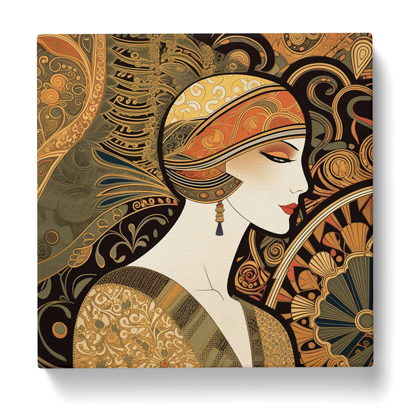 Art Deco Woman Paisley Art No.2 - Wrapped Canvas - Framed Print, 50cm H x 50cm W x 3cm D