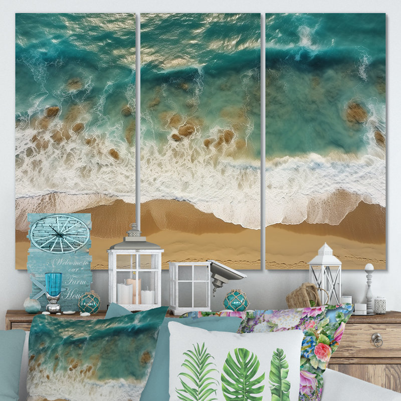 Vue aérienne des vagues tranquilles 1 - plage, art mural, Toile tendue, H 28 po x l 36 po x P 1 po