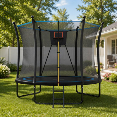 8FT Trampoline with Enclosure Net and Ladder, Safe and Durable Outdoor Fun for Kids and Toddlers, Backyard Recreational Trampoline