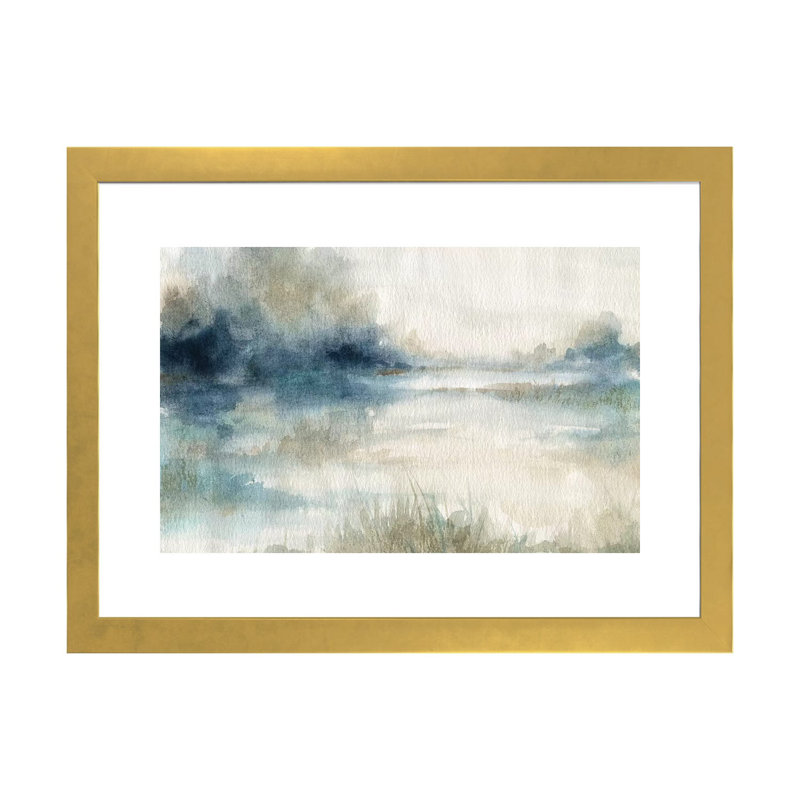 «Still Evening Waters II» par Carol Robinson - reproduction imprimée, H 16 po x l 24 po x P 1 po, Papier encadré doré, Blanc