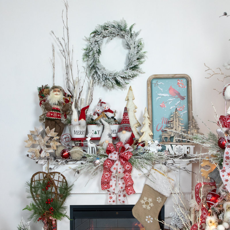Enseigne de Noël 10,25 "blanche et argentée avec flocons de neige et houx