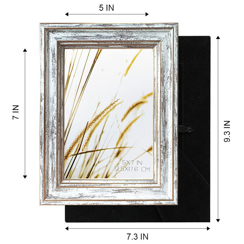 5X7 Inch White Wood Grain Rustic Picture Frame - Set Of 2,Distressed Farmhouse Frame - Ready To Hang Or Stand - With High Definition Glass