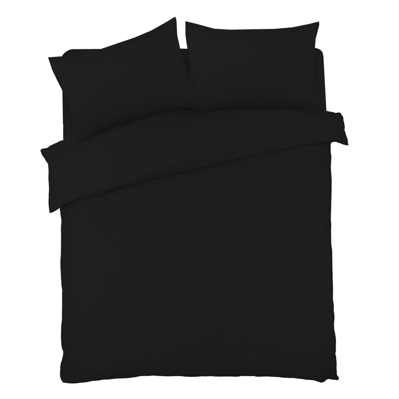 Polyester No Pattern Duvet Cover Set with Pillowcases Included, Black, Double Duvet Cover Set + 2 Pillowcases