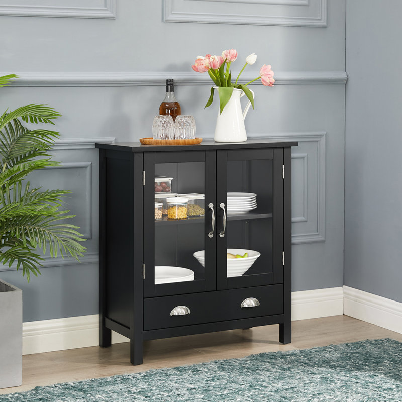 Nalaiya Accent Cabinet, Black, Brushed Nickel