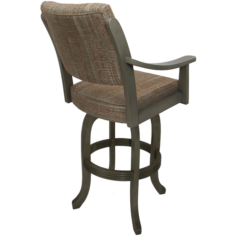 Radmilla Swivel Wood Bar Stool, Bar Stool (26" Seat Height), Asian Gray Seat/Watusi Madder Frame