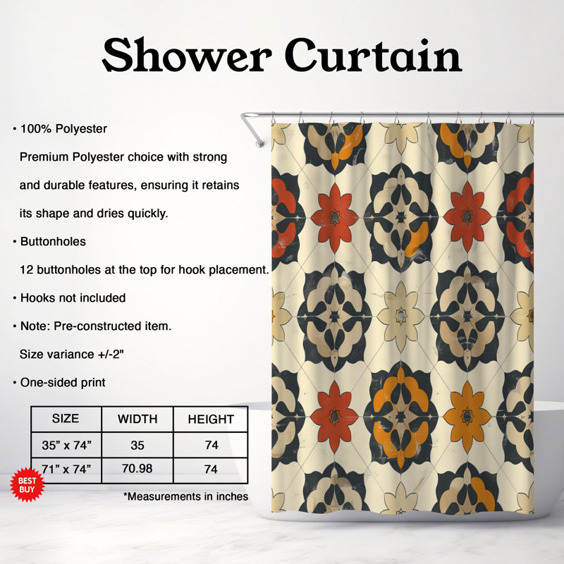 Rideau de douche Classic Mosaic, H 74 po x l 71 po