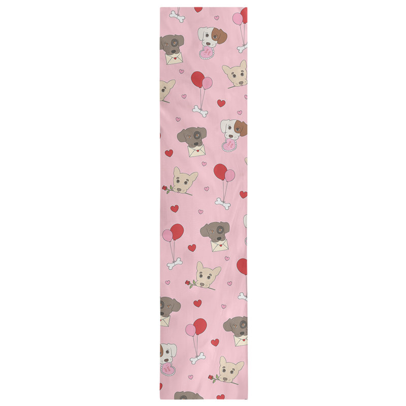 Chemin de table à la fête des chiens saint-valentin hol, L 72 po x l 16 po, Rose / gris / rouge, Mélange de coton
