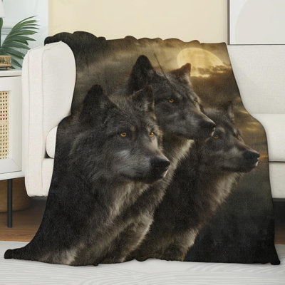 Majestic Wolf Flannel Blanket, Soft Cozy Throw with Realistic Wildlife, Lightweight Blankets for All Seasons, Nature Moon Animal Home Sofa Bed Decor and Gifts,80x60 Inch