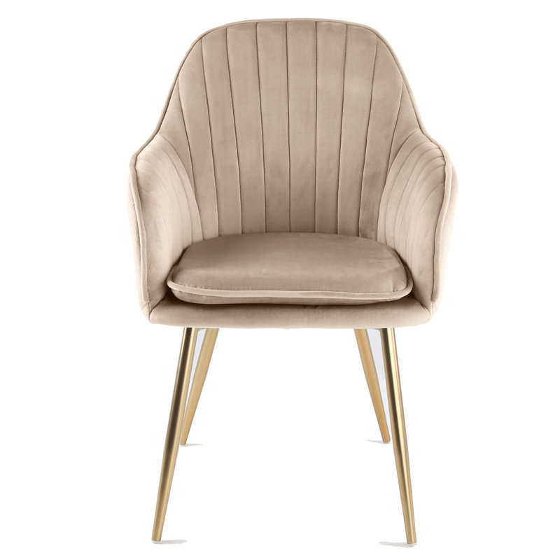 Taraji 46cm H Velvet Upholstered Metal Armchair, Taupe, Gold