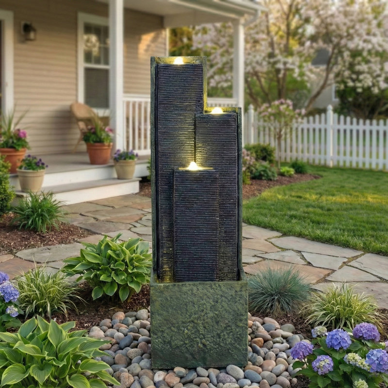 Fontaine d'extérieur moderne autoportante avec lumières à DEL pour décoration de jardin et de patio
