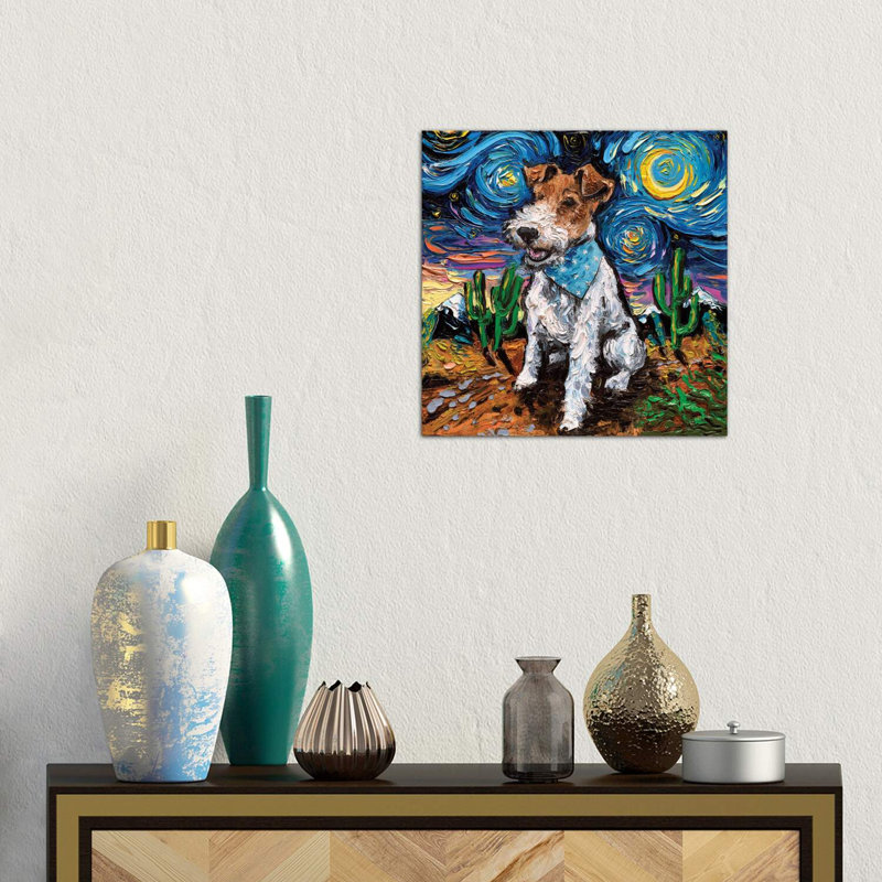 Wire Fox Terrier Night by Aja Trier - Wrapped Canvas Painting, 45.72 cm H x 45.72 cm W x 1.91 cm D