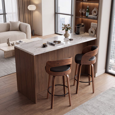 Tabouret de comptoir pivotant moderne de 26 po avec cadre en bois cintré