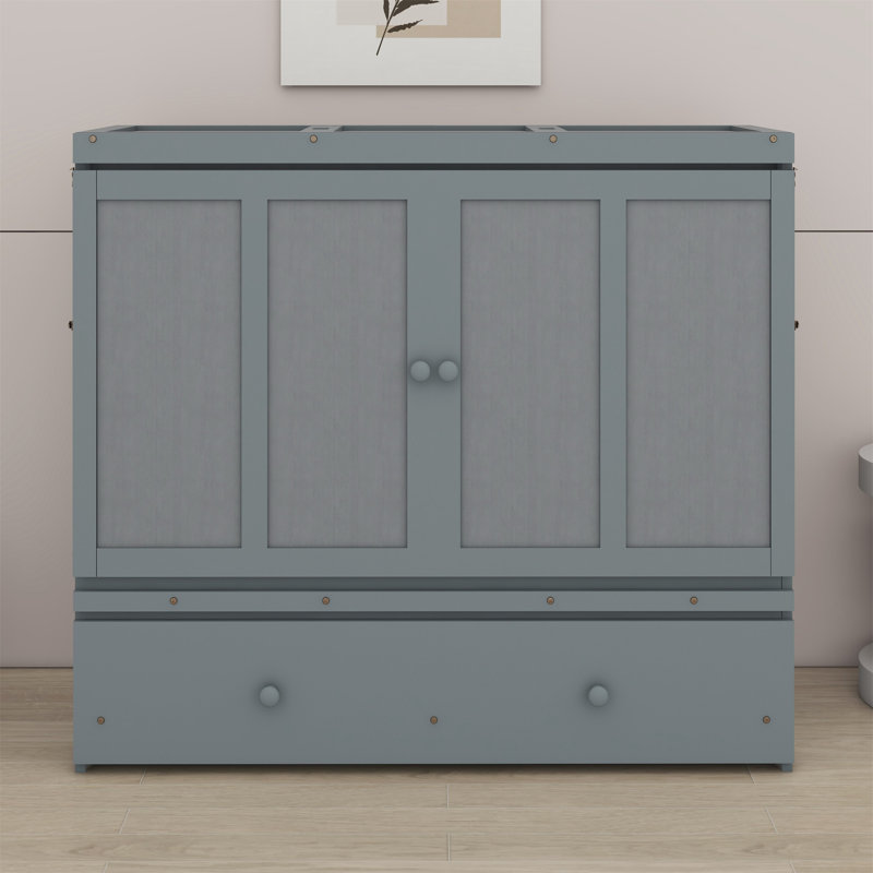 Murphy Bed With USB Port And A Large Drawer, Full/Double, Gray