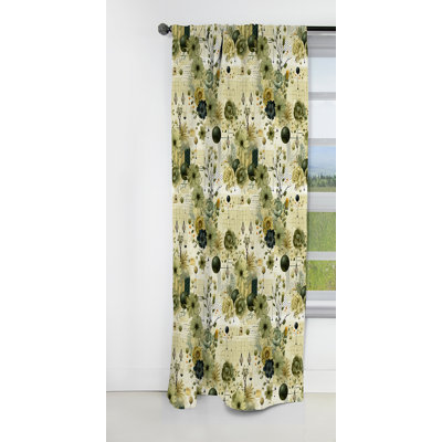 Green Botanical Dreams I - Rideau floral - Rideau floral occultant en velours - 1 panneau