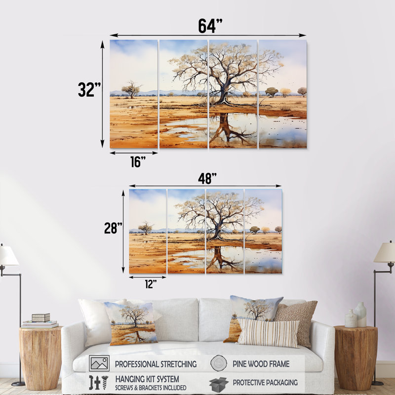 4 pièces de décoration murale australienne Outback Landscape V - Australie, H 32 po x l 64 po