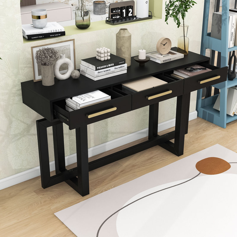 Console en bois avec tiroirs de rangement, Noir